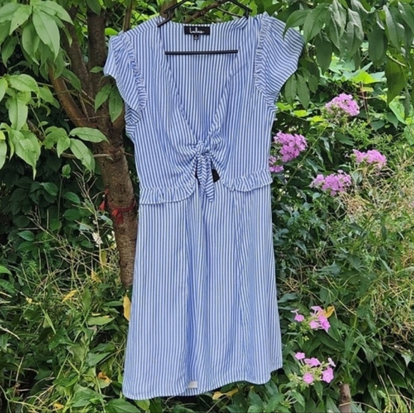 LULU'S, Women's Summer, Vacation, Seaport Light Blue and White Striped Dress - Picture 2 of 7